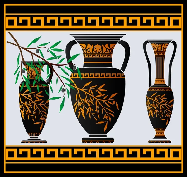 Greek amphoras and jug — Stock Vector
