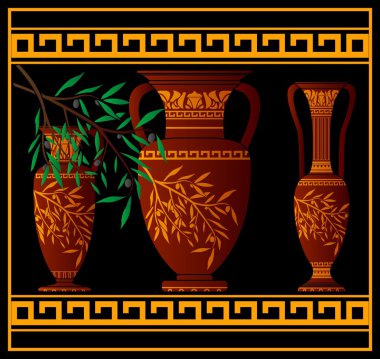 Greek red amphoras and jug clipart