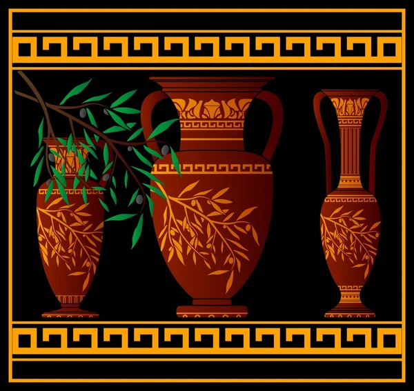 Greek red amphoras and jug — Stock Vector