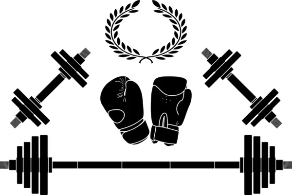 Pesos y guantes de boxeo Ilustración De Stock