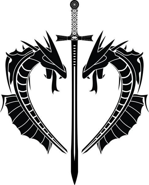 Dragones y espada — Archivo Imágenes Vectoriales