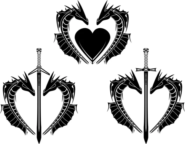 Ensemble de cœurs de dragons — Image vectorielle