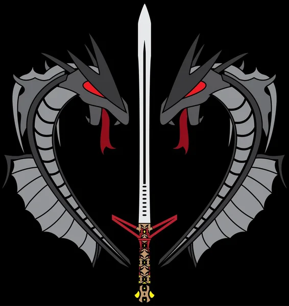 Dragones grises y espada — Vector de stock