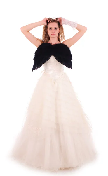 Невеста с черными крыльями — стоковое фото