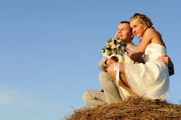 Wedding pair on mow — Stock Photo, Image