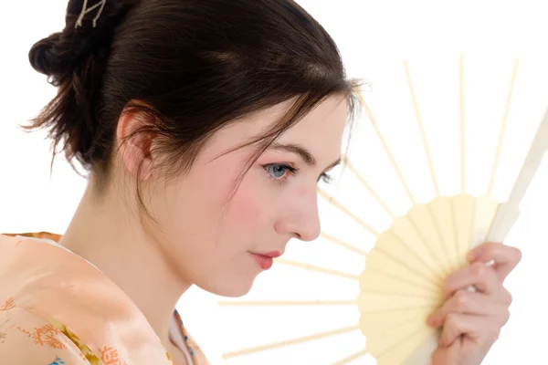 Girl with a fan — Stock Photo, Image