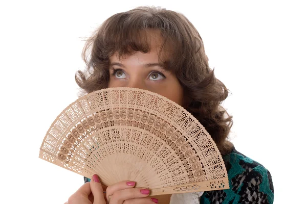 Девушка с вентилятором — стоковое фото
