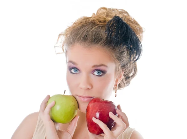 Menina com duas maçãs — Fotografia de Stock