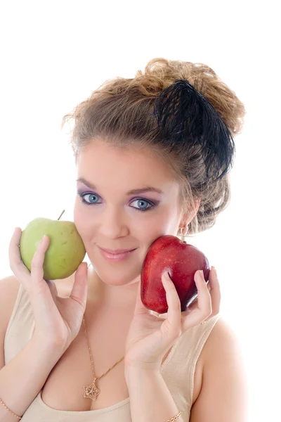 Dívka s dvěma jablka — Stock fotografie