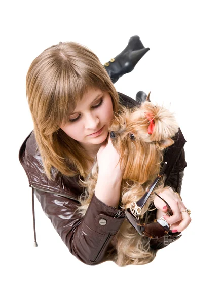 Dívka se psem — Stock fotografie