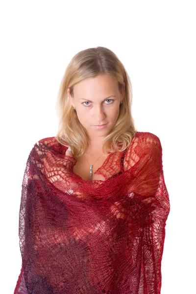 Meisje in een rode schoudermantel — Stockfoto