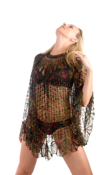 The sensual girl in poncho — Stock Photo, Image