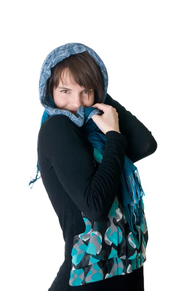 Girl with a blue scarf — Stock Photo, Image