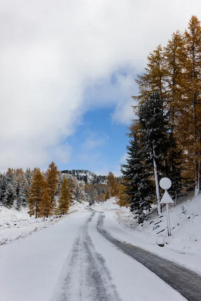 Assine na estrada de neve — Fotografia de Stock