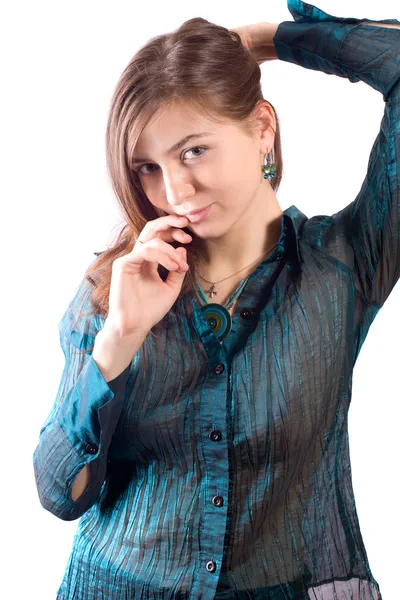 Meisje in een blauwe blouse — Stockfoto