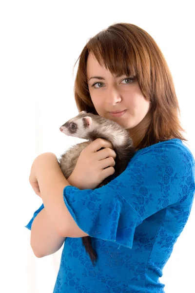 Girl with a polecat — Stock Photo, Image