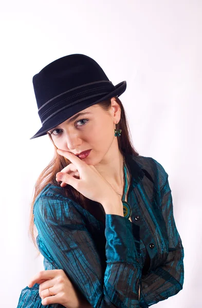 Girl in a black hat — Stock Photo, Image