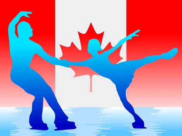 Schlittschuhlaufen auf kanadischem Flaggenhintergrund — Stockvektor