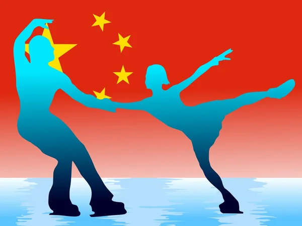 Jazda na łyżwach na tle chińskiej flagi — Wektor stockowy
