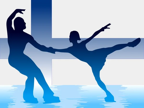 在芬兰国旗背景上滑冰 — 图库矢量图片