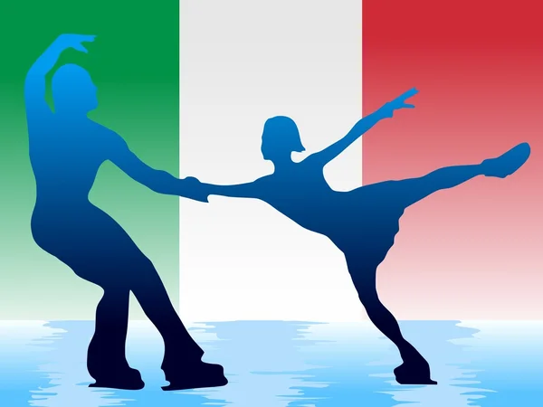 Skating on Italian flag background — Stock Vector