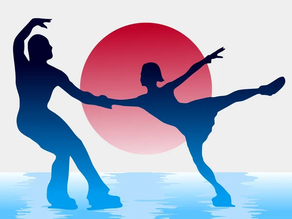 在日本国旗背景上滑冰 — 图库矢量图片