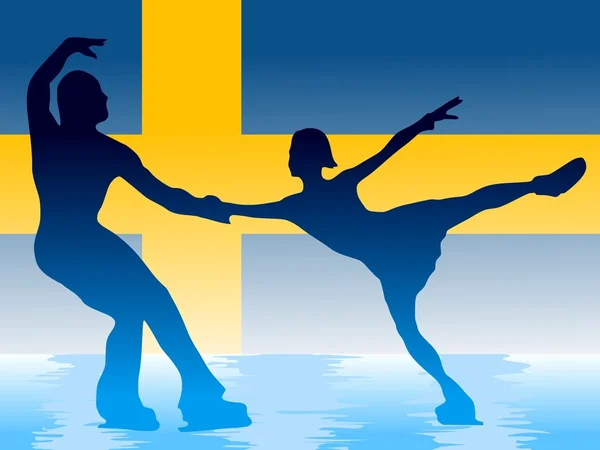 İsveç bayrağı arka plan üzerinde paten — Stok Vektör