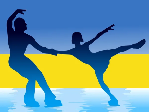 ウクライナの旗の背景の上でスケート — ストックベクタ