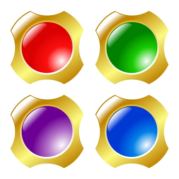 Set of colored buttons with golden frame — Stock Vector