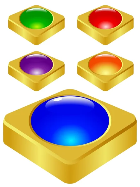 黄金の 3 d ボタン — ストックベクタ