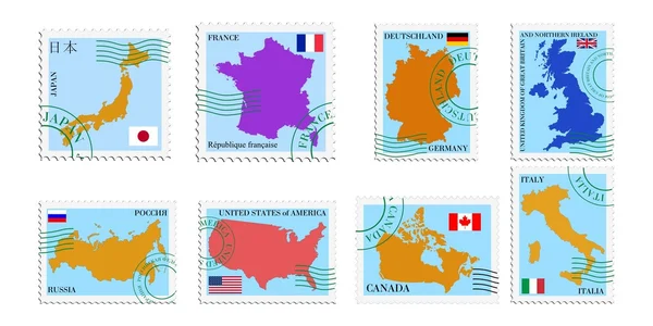 设置矢量 g8 国家的邮票 — 图库矢量图片