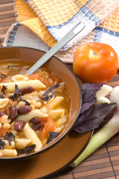Italian soup with beans and macaroni — Stock Photo, Image