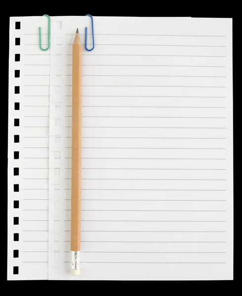 Pages with staples and a pencil — Stock Photo, Image