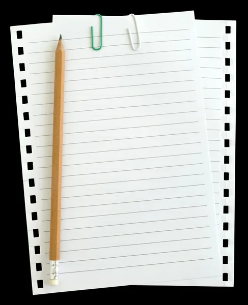 Pencil and a page with the clips — Stock Photo, Image