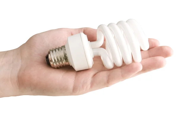 Eco lamp in his hand Royalty Free Stock Images