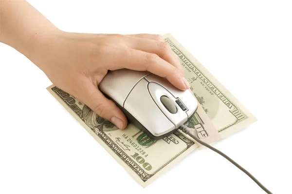 Computer mouse in hand, the dollar — Stock Photo, Image