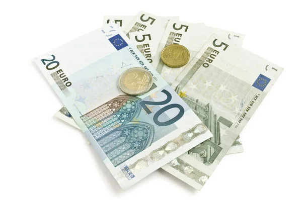 Евро и монеты — стоковое фото