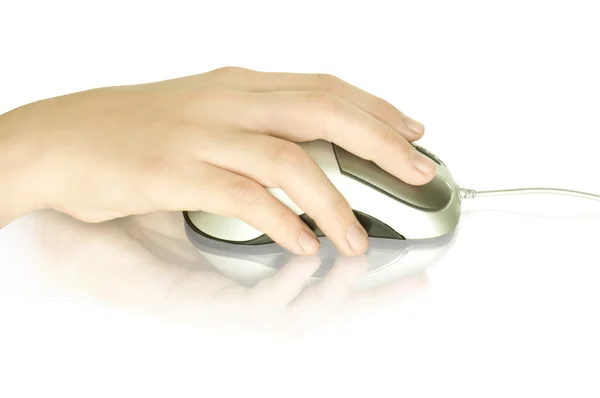 Mysz komputerowa w ręku — Zdjęcie stockowe