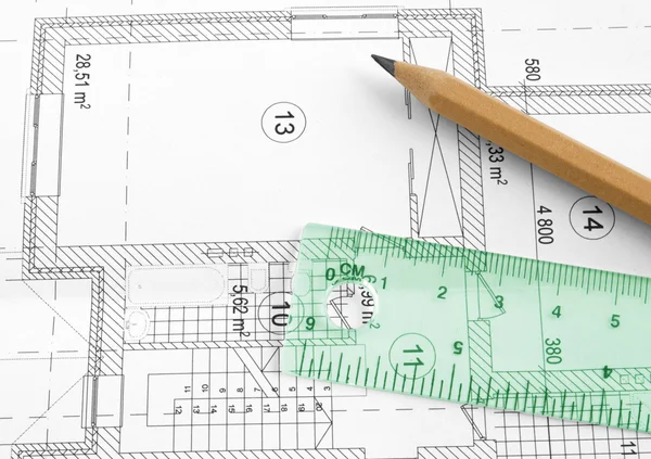Plan and pencil — Stock Photo, Image