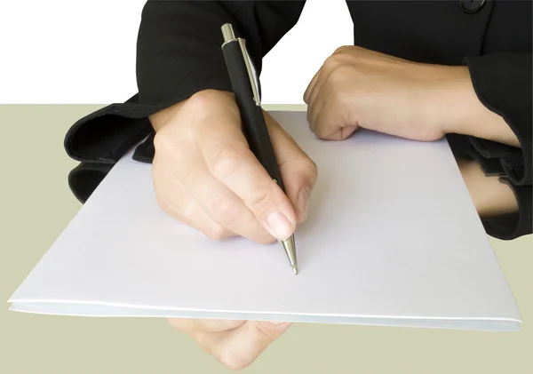 Ręka z pisania piórem — Zdjęcie stockowe