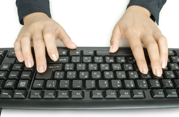 Hands on the black keyboard — Stock Photo, Image
