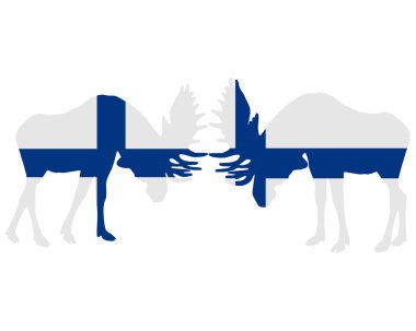Rutting moose in finnish flags clipart