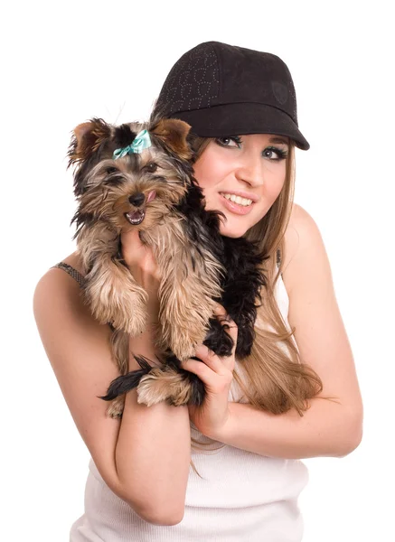 stock image Charming of the girl with small dog