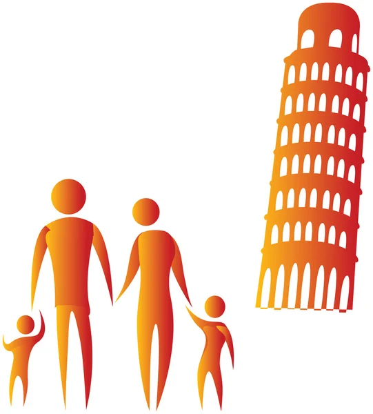 Family - Leaning tower of Pisa — Stock Vector