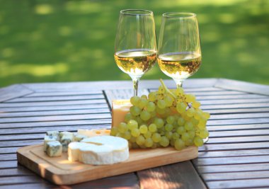 Cheese, grapes and white wine clipart