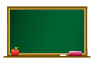 Blackboard with chalk and red apple