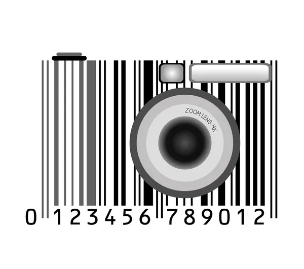 Fotocamera stilizzata con codice a barre — Vettoriale Stock