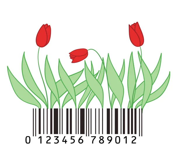 Flor y hojas estilizadas como código de barras — Archivo Imágenes Vectoriales