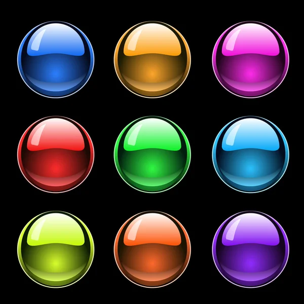Botões brilhantes coloridos em preto —  Vetores de Stock