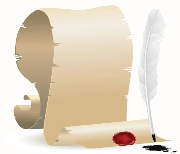 Ηλικίας χαρτί με σφραγίδα και quill — Διανυσματικό Αρχείο
